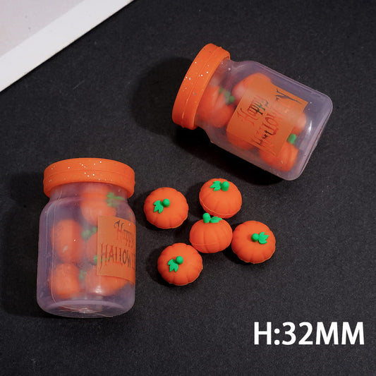 Mini Transparent Bottle with Cute Green Stemmed Pumpkins Halloween theme Silicone Shaker Beads, Height 32MM