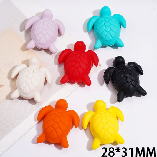 3D Assorted Colors Cute Turtle Sea Life Theme Silicone Focal Beads, 28*31MM Random Mix