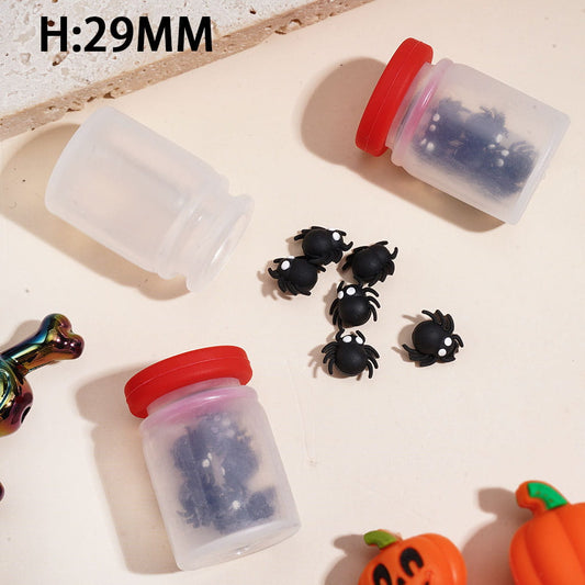 Halloween Mini Black Spider Shaker Silicone Beads Inside Bottle, 29MM Height, Random Mix