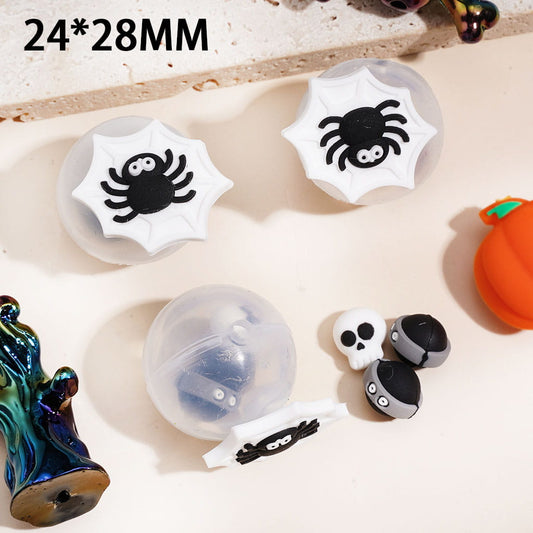 Halloween Spider Web Silicone Shaker Beads with Mini Halloween Charms Inside, 24×28MM, Random Mix