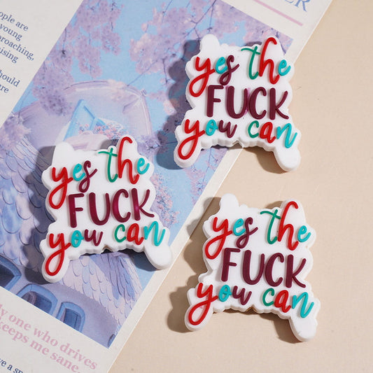 Funny Quote Silicone Focal Beads with Text "Yes the Humor You Can", Assorted Colors