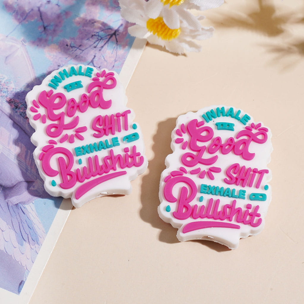 Silicone Focal Beads with Text “inhale good humor exhale bullshit"