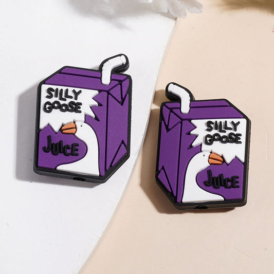 Cute Purple Milk Carton Style Milk Box with Text "Silly Goose Juice" Silicone Focal Beads