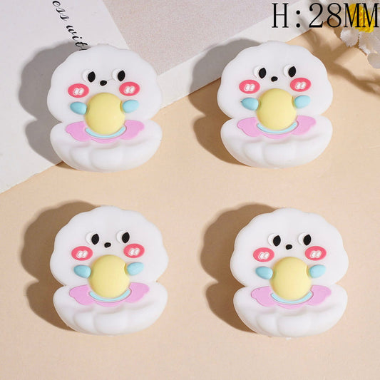 Cute Shy White Shell with Holding Yellow Pearl & Blushing Face, Silicone Focal Beads, Hight 28MM