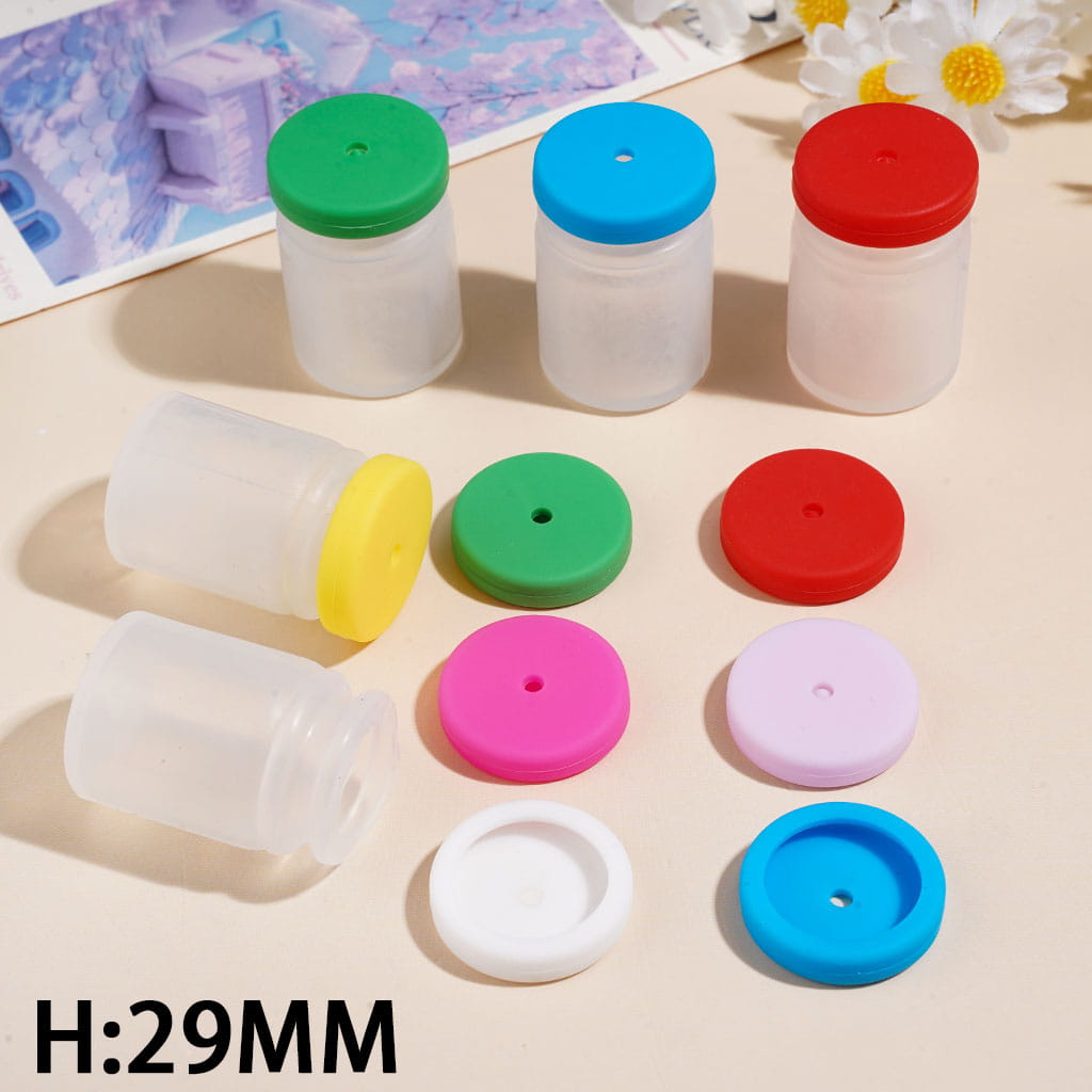 Mini Storage Bottle Empty Jar Silicone Focal Beads 29MM Height, Multi-Color Random Mix (The Bottle Cap can be Installed and Removed)