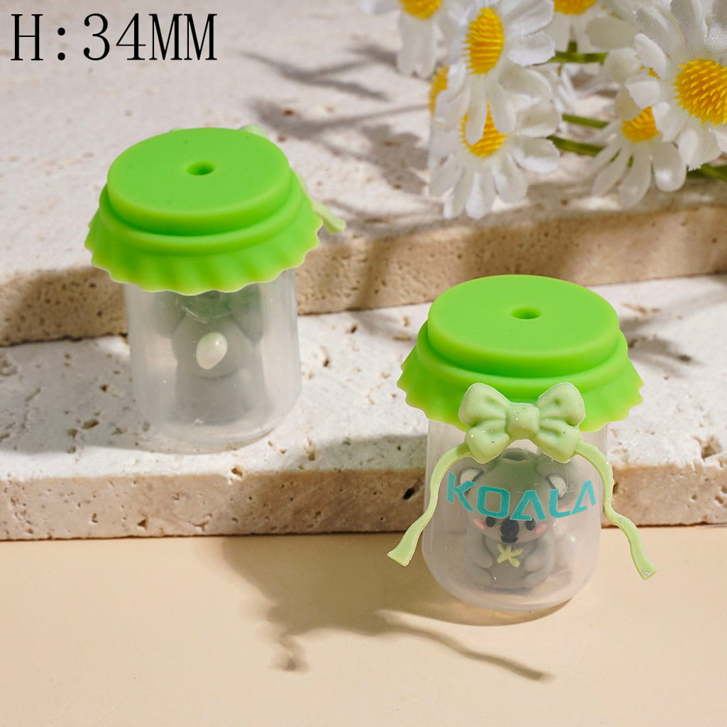 3D Soft Silicone Focal Beads Jar with Green Bottle Cap & Bowknot,  Koala and Colorful Stones, Height 34MM