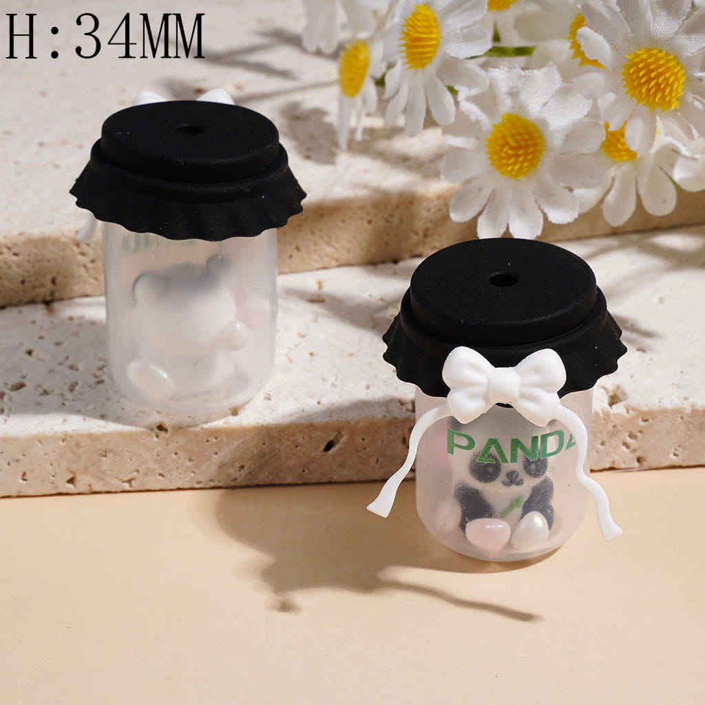 3D Soft Silicone Focal Beads Jar with Black Bottle Cap & Bowknot, Koala and Colorful Stones, Height 34MM