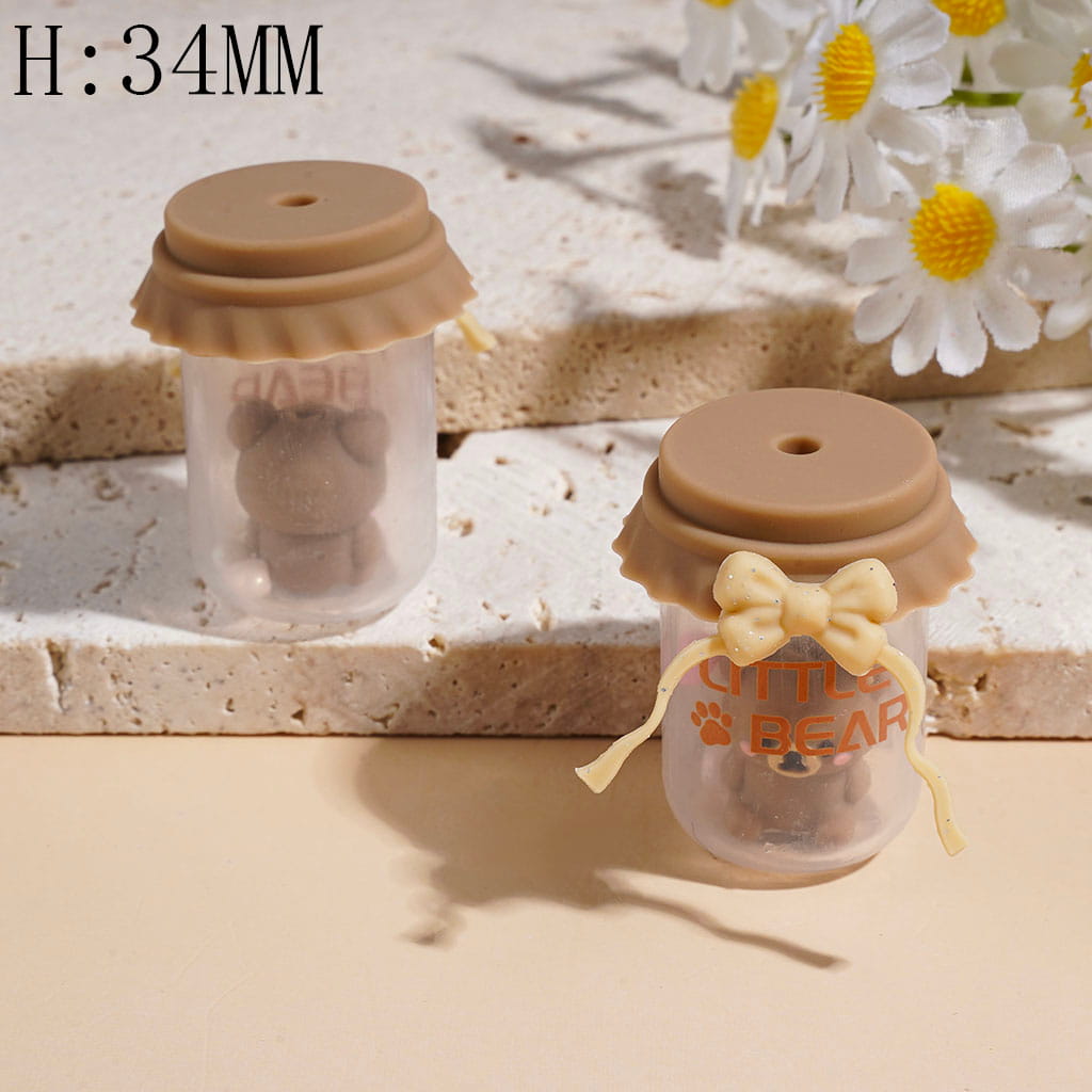 3D Soft Silicone Focal Beads Jar with Brown Bottle Cap & Bowknot,  Koala and Colorful Stones, Height 34MM