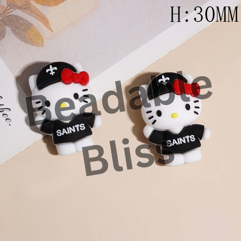 3D Cute Cat Character Wearing American Football Clothes and Iris Cap Silicone Focal Beads, Height 30MM