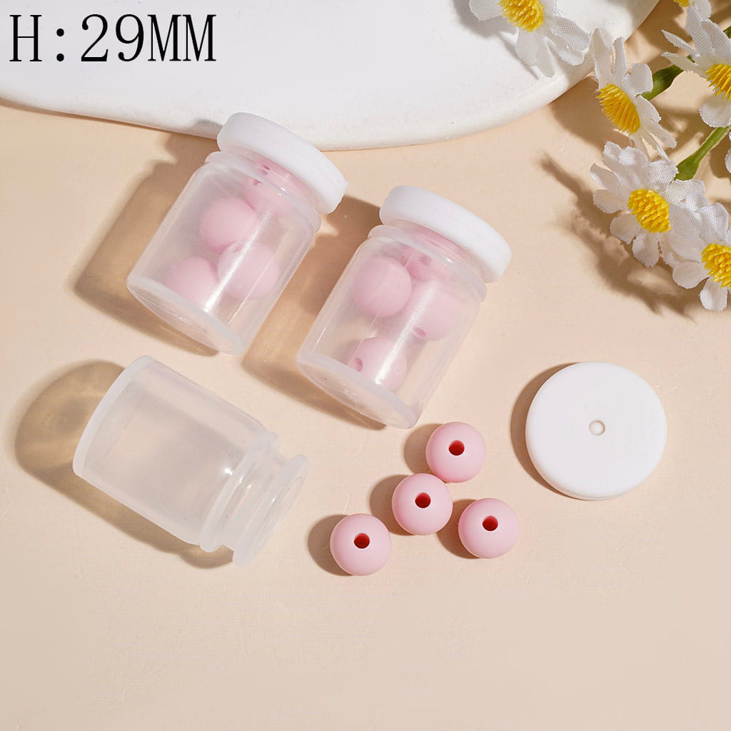 Silicone Shaker Beads with Nude Pink Round Silicone Beads and White Lid, Height 29MM (The Bottle Cap can be Installed and Removed)