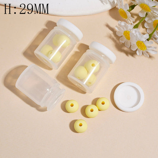 Sunny Mini Transparent Bottle with Faint Yellow Round Silicone Beads & White Lid, Silicone Shaker Beads, Height 29MM (The Bottle Cap can be Installed and Removed)