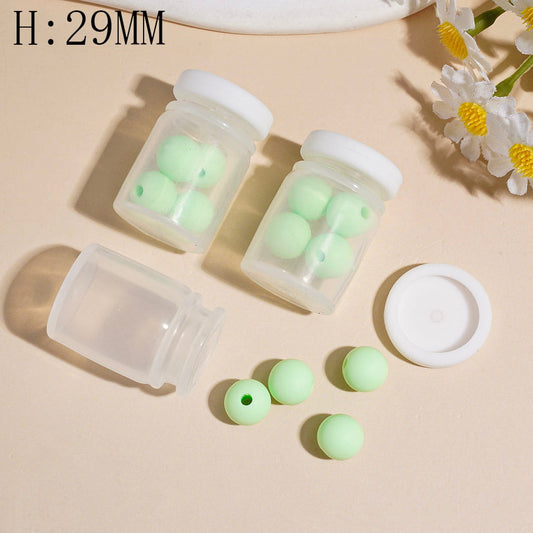 Fresh Mini Transparent Bottle with Light Green Round Silicone Beads & White Lid, Silicone Shaker Beads, Height 29MM (The Bottle Cap can be Installed and Removed)