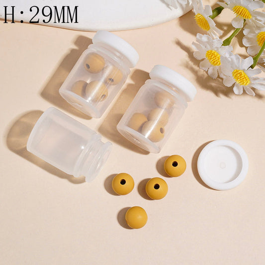 Vibrant Mini Transparent Bottle with Mustard Yellow Round Silicone Beads & White Lid, Silicone Shaker Beads, Height 29MM (The Bottle Cap can be Installed and Removed)