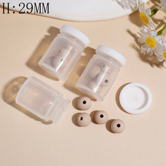 Cozy Mini Transparent Bottle with Light Coffee Round Silicone Beads & White Lid, Silicone Shaker Beads, Height 29MM (The Bottle Cap can be Installed and Removed)