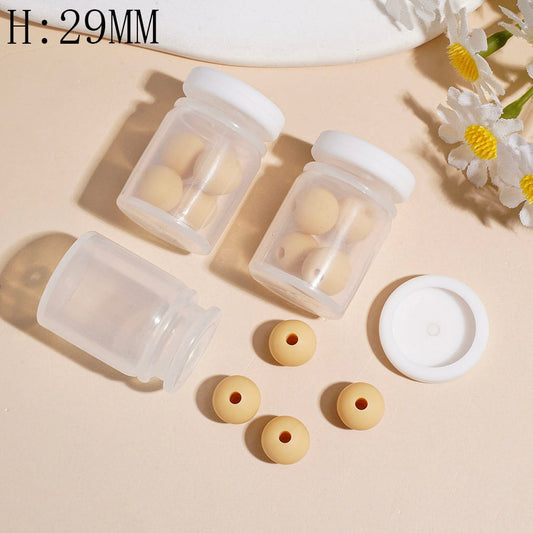 Chic Mini Transparent Bottle with Light Earthy Yellow Round Silicone Beads & White Lid, Silicone Shaker Beads, Height 29MM (The Bottle Cap can be Installed and Removed)