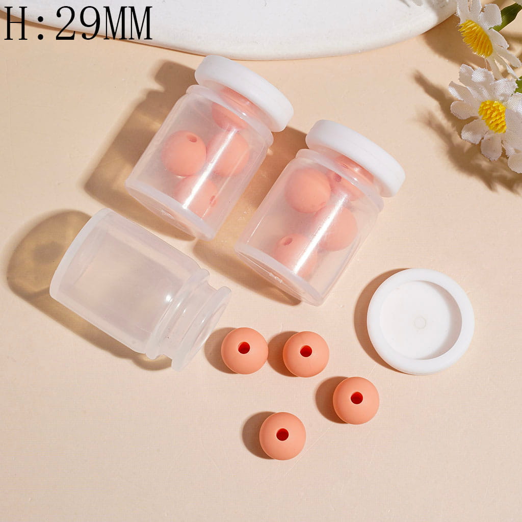 Silicone Shaker Beads with Coral Orange Round Silicone Beads and White Lid, Height 29MM (The Bottle Cap can be Installed and Removed)