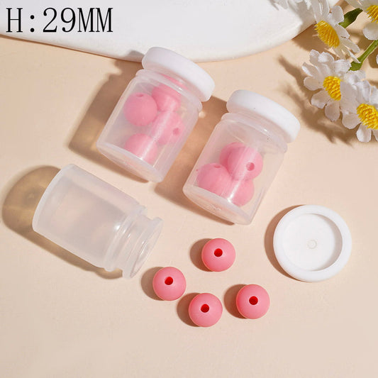 Lovely Mini Transparent Bottle with Peach Pink Round Silicone Beads & White Lid, Silicone Shaker Beads, Height 29MM (The Bottle Cap can be Installed and Removed)