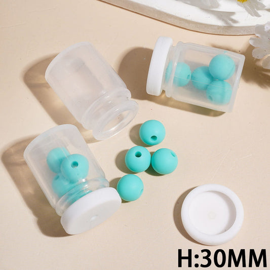 Charming Mini Transparent Bottle with Blue Round Silicone Beads & White Lid, Silicone Shaker Beads, Height 30MM (The Bottle Cap can be Installed and Removed)