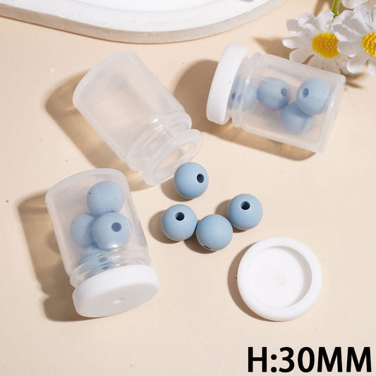 Sweet Mini Transparent Bottle with Gray Blue Round Silicone Beads & White Lid, Silicone Shaker Beads, Height 30MM (The Bottle Cap can be Installed and Removed)