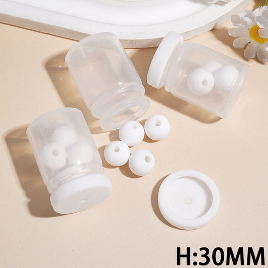 Elegant Mini Transparent Bottle with White Round Silicone Beads & White Lid, Silicone Shaker Beads, Height 30MM (The Bottle Cap can be Installed and Removed)