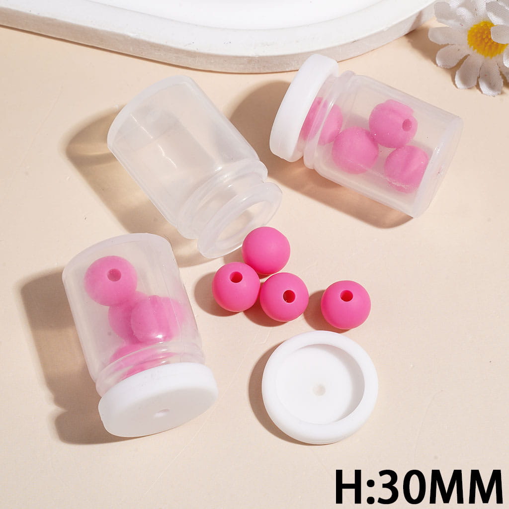 Silicone Shaker Beads with Rose Pink Round Silicone Beads and White Lid, Height 30MM (The Bottle Cap can be Installed and Removed)
