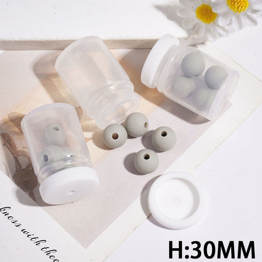 Elegant Mini Transparent Bottle with Light Gray Round Silicone Beads & White Lid, Silicone Shaker Beads, Height 30MM (The Bottle Cap can be Installed and Removed)