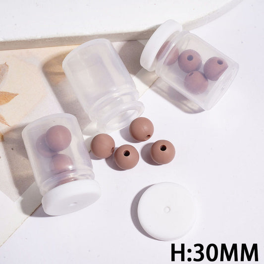 Charming Mini Transparent Bottle with Light Brown Round Silicone Beads & White Lid, Silicone Shaker Beads, Height 30MM (The Bottle Cap can be Installed and Removed)