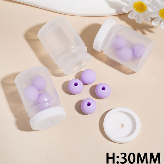 Pretty Mini Transparent Bottle with Light Purple Round Silicone Beads & White Lid, Silicone Shaker Beads, Height 30MM (The Bottle Cap can be Installed and Removed)