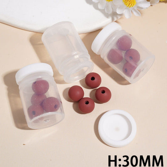 Adorable Mini Transparent Bottle with Red Brown Round Silicone Beads & White Lid, Silicone Shaker Beads, Height 30MM (The Bottle Cap can be Installed and Removed)