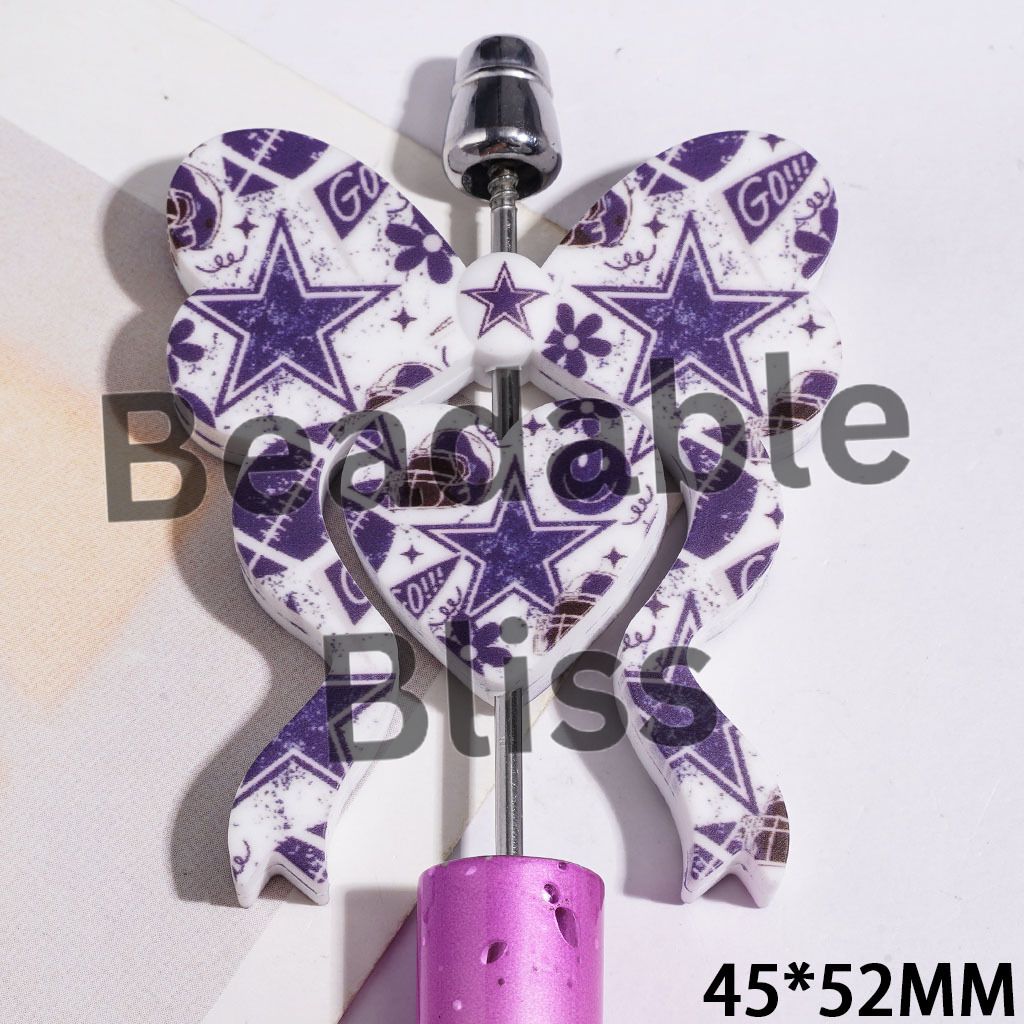 Silicone Focal Beads American Football Dallas, Heart and Bowtie, 45*52MM