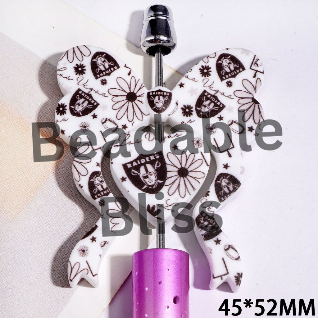 Bowtie and Heart Collection Set Silicone Focal Beads, American Football Las Vegas, 45*52MM