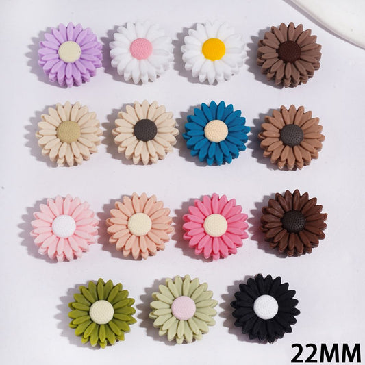 Colorful Daisy Flower Design Silicone Focal Beads, 22MM, Multi-Color Random Mix