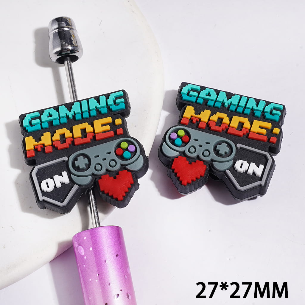 Silicone Focal Beads Game Controller and Red Heart and Text, 27*27MM