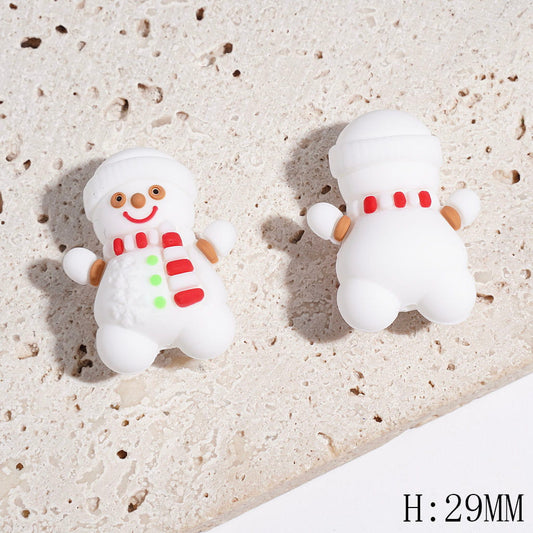 3D Cheerful White Snowman with Hat, Scarf & Snowflake Design Silicone Focal Beads, Height 29MM