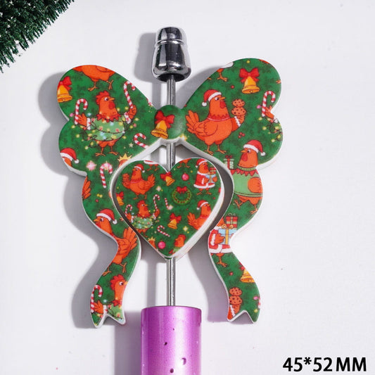 Festive Christmas Bell, Chick, Wreath & Candy Cane Bowtie and Heart-Shaped Silicone Focal Beads Collection set, 45*52MM