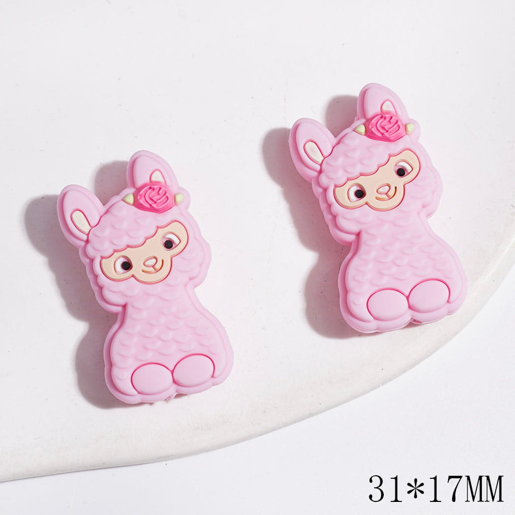Adorable Pink Alpaca with Rose Flower Silicone Focal Beads, 31*17MM