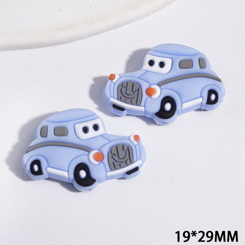 Cute Light Blue Vintage Car Character Silicone Focal Beads, 19*29MM