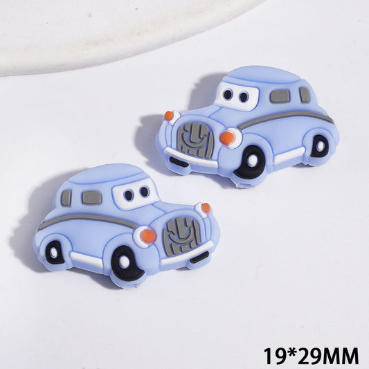 Cute Light Blue Vintage Car Character Silicone Focal Beads, 19*29MM