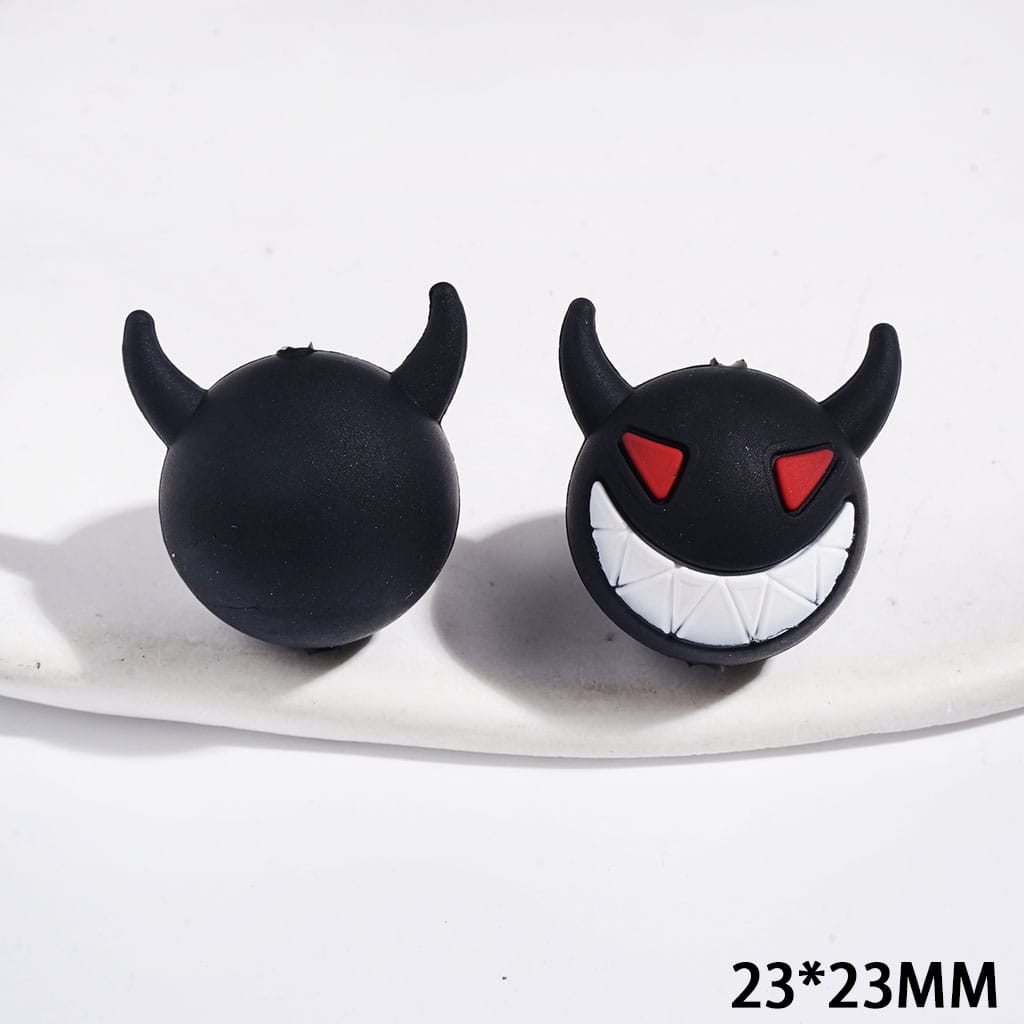 3D Black Devil Face with Horns & Sharp Grin Silicone Focal Beads, 23*23MM