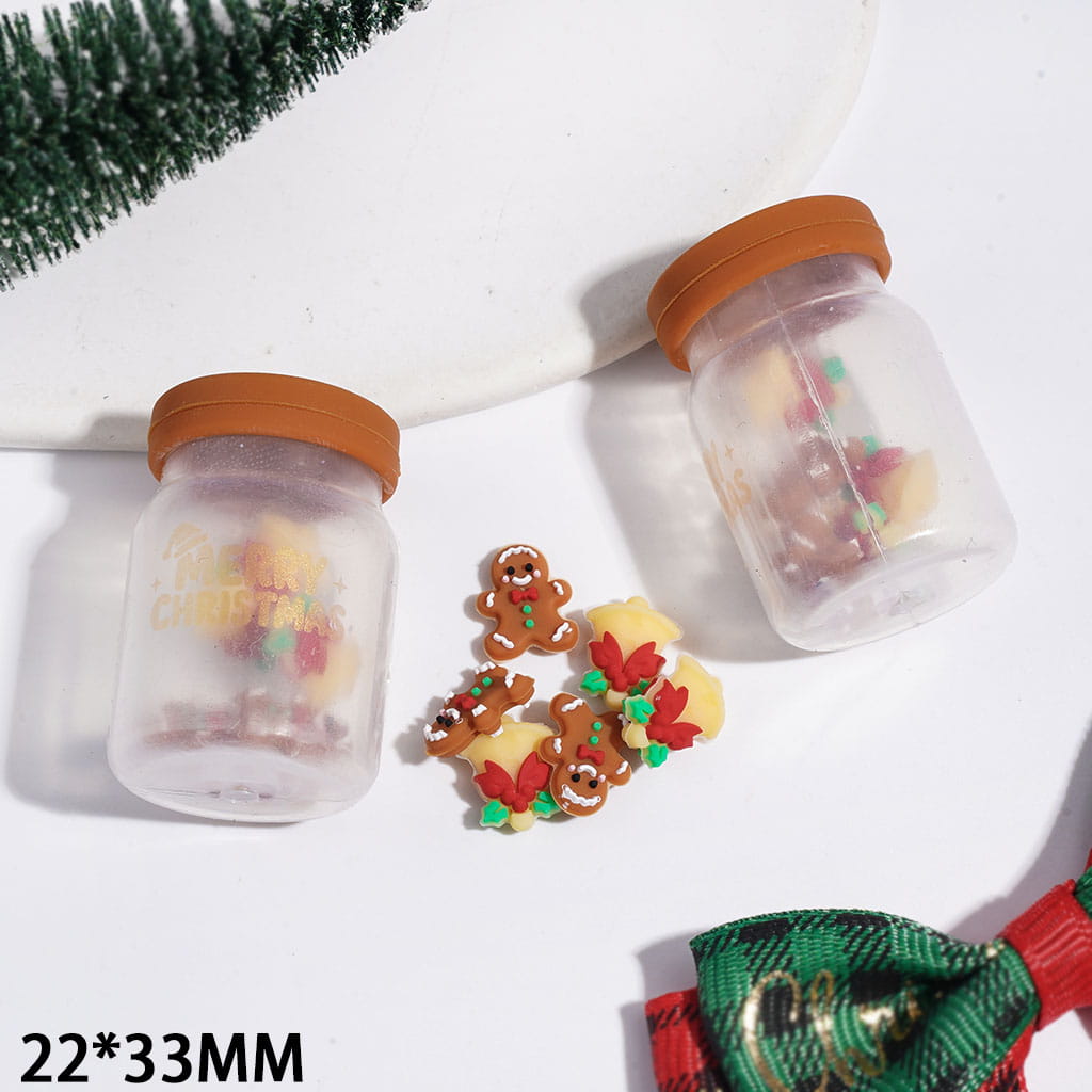 Holiday Brown Lid Christmas Bottle with Gingerbread Man, Wreath & Bell Shaker Silicone Focal Beads, 22*33MM