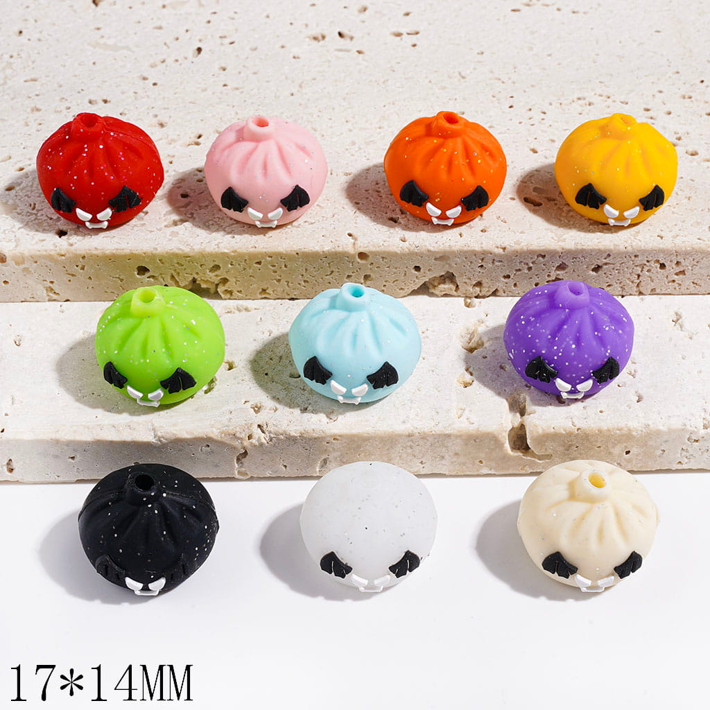 3D Horror Dumpling with Silver Glitter Silicone Focal Beads, 17*14MM Multi-Color Random Mix