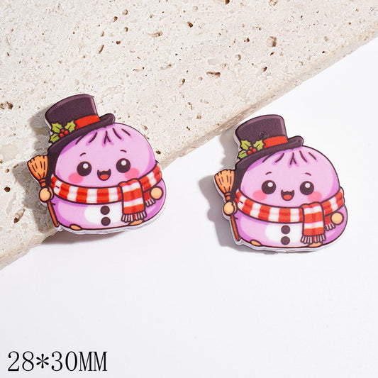 Playful Pink Dumpling with Black Magic Hat & Red-White Plaid Scarf Silicone Focal Beads, 28*30MM