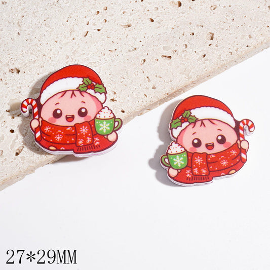 Festive Dumpling Character Holding Candy Cane & Ice Cream Snowflake Cup Silicone Focal Beads, 27*29MM