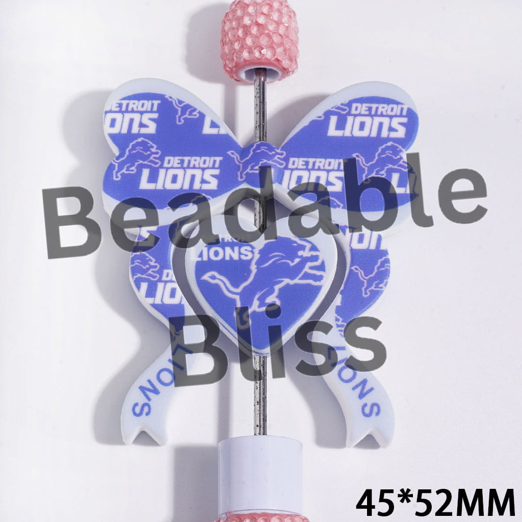 Silicone Focal Beads Detroit American Football, Heart and Bowtie, 45*52MM