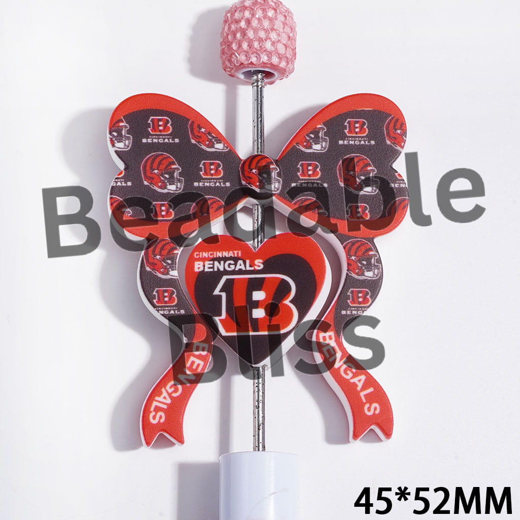 Bowtie and Heart Collection Set Silicone Focal Beads, Cincinnati Football Team, 45*52MM