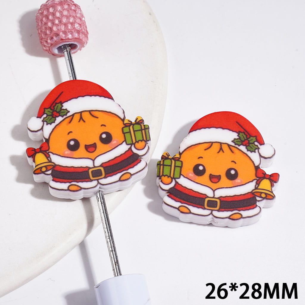 Silicone Focal Beads Christmas Dumpling Holding Bell and Green Gift Box, 26*28MM