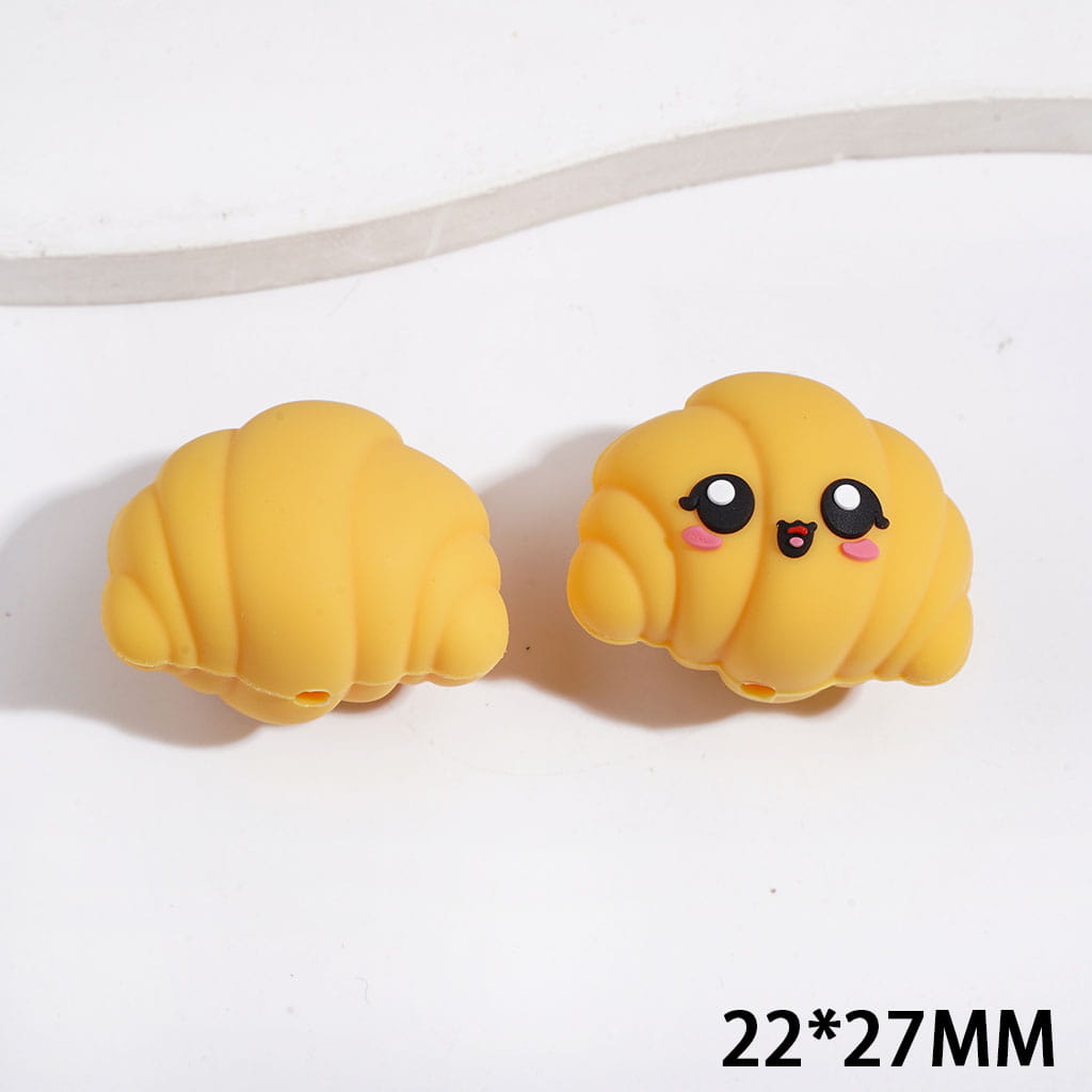 Cute Bread-Shaped 3D Silicone Focal Beads, 22 × 27mm