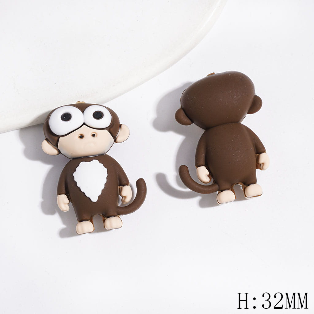 3D Funny Monkey Silicone Focal Beads with Comical Eyes and Brown Tail, Height 32MM