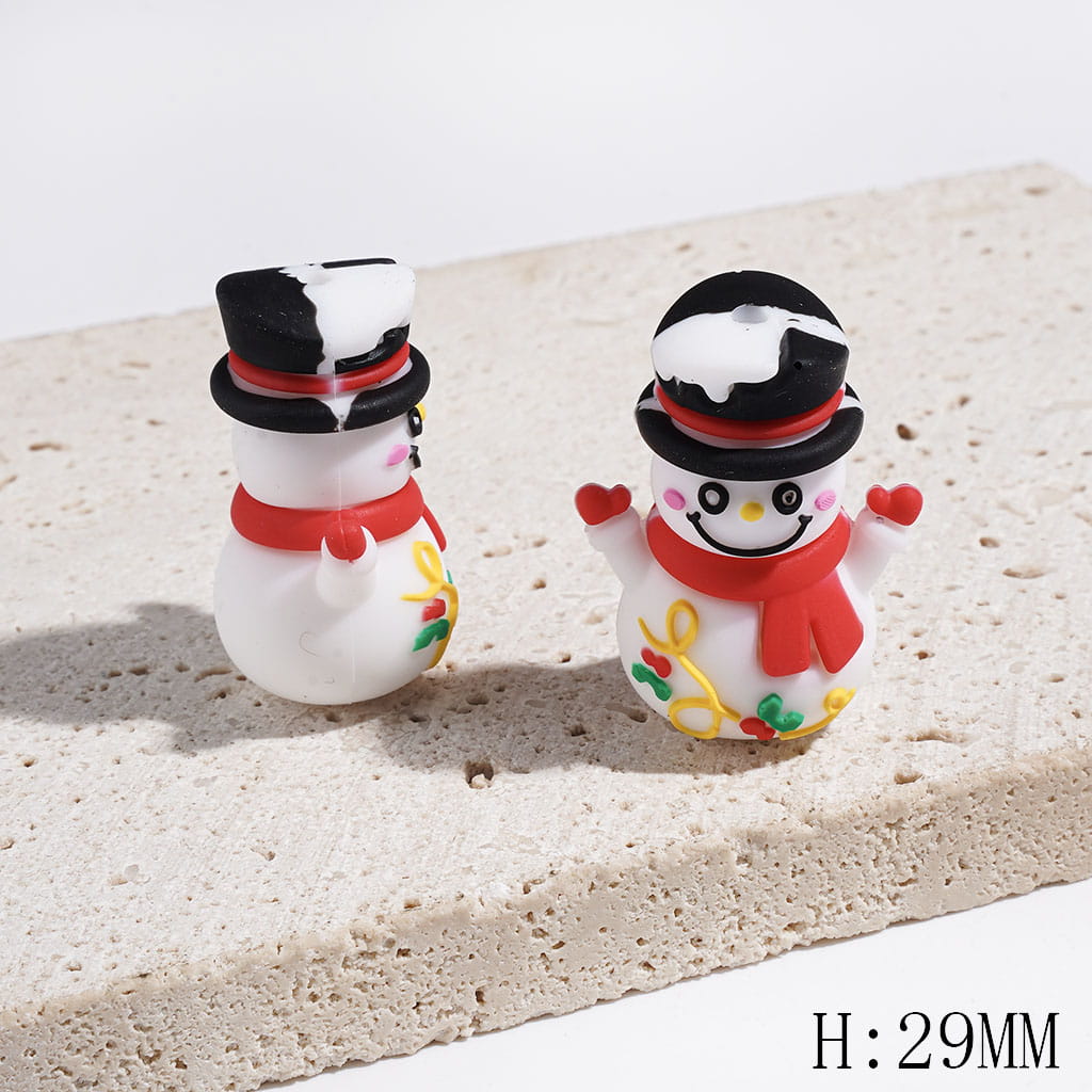 3D Christmas Snowman Silicone Focal Beads with Black Top Hat and Red Scarf, Height 29MM