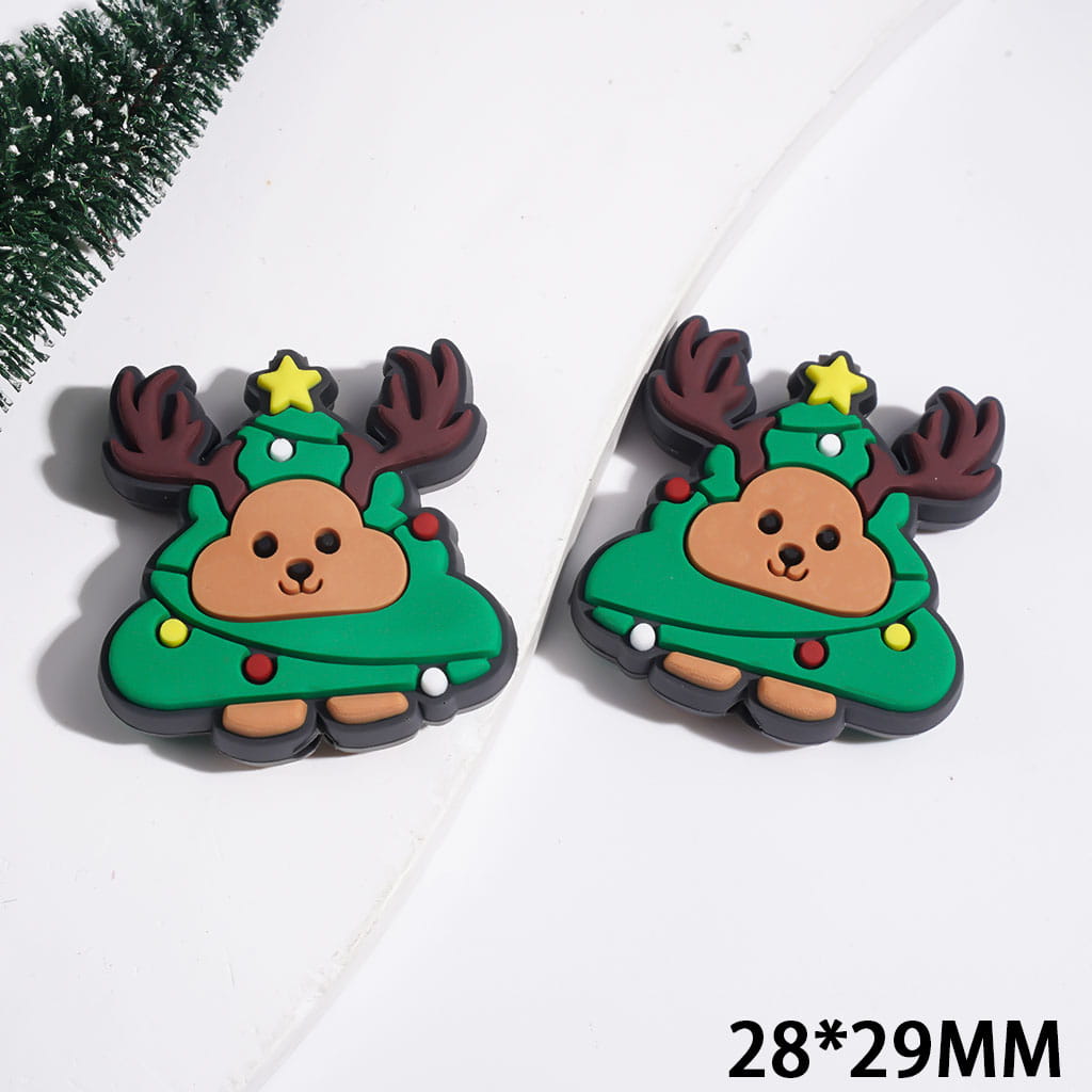 Festive Christmas Tree with Charming Reindeer & Bright Yellow Star Silicone Focal Beads, 28*29MM